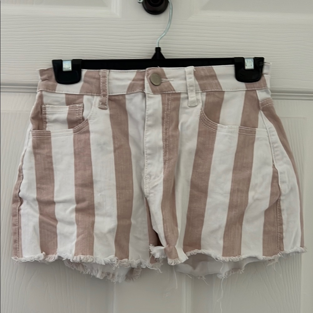 Altar'd State High Waist Blush and White Striped Shorts